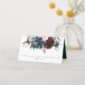 Burgundy Navy Blush Floral Wedname Platzkarte (Rückseite)