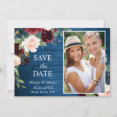 Burgundy Navy Blush FOTO Blumenhochzeit Save The Date (Vorderseite)