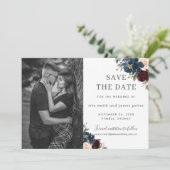 Burgundy Navy Blush Foto Save the Date Einladung (Stehend Vorderseite)