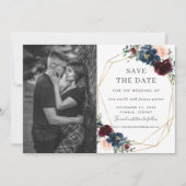 Burgundy Navy Blush Foto Save the Date Einladung (Vorderseite)