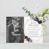 Burgundy Navy Blush Foto Save the Date Einladung (Stehend Vorderseite)
