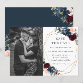 Burgundy Navy Blush Foto Save the Date Einladung