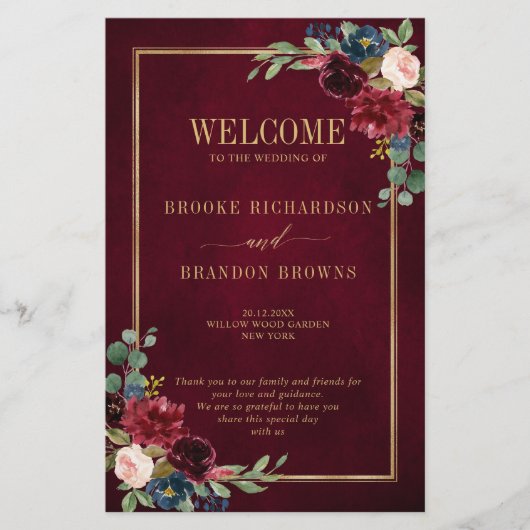 Burgundy Navy Blush Geometric Wedding Program (Vorderseite)