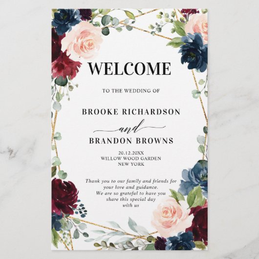 Burgundy Navy Blush Geometric Wedding Program (Vorderseite)