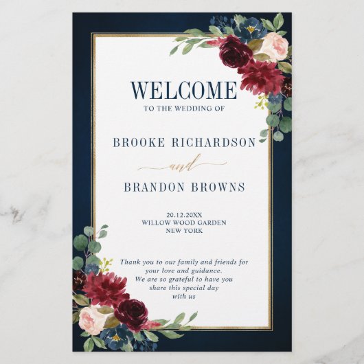 Burgundy Navy Blush Geometric Wedding Program (Vorderseite)