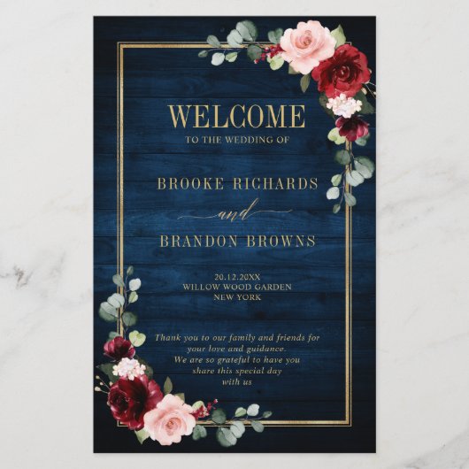 Burgundy Navy Blush Geometric Wedding Program (Vorderseite)