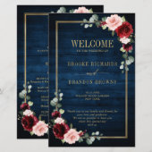 Burgundy Navy Blush Geometric Wedding Program (Vorne/Hinten)