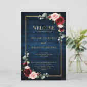 Burgundy Navy Blush Geometric Wedding Program (Stehend Vorderseite)