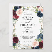 Burgundy Navy Blush Gold Geometric Details Hochzei Einladung (Vorderseite)