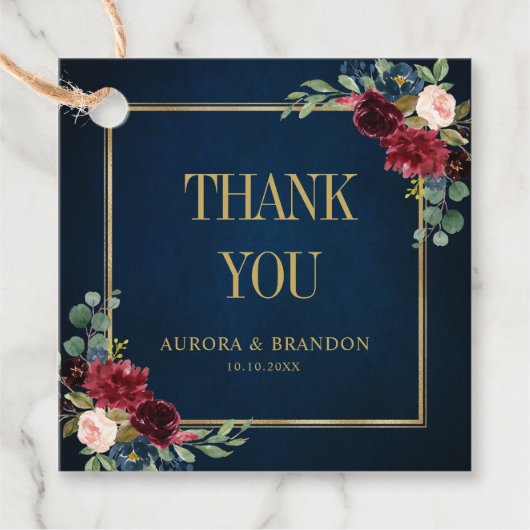 Burgundy Navy Blush Gold Geometric Vielen Dank Geschenkanhänger (Vorderseite)