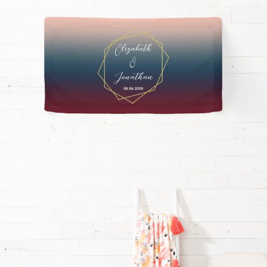 Burgundy Navy Blush Ombre Geometric Wedding Banner (InSitu)