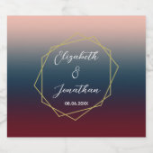 Burgundy Navy Blush Ombre Geometric Wedding Bierflaschenetikett (Einzelnes Label)