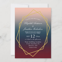 Burgundy Navy Blush Ombre Geometric Wedding