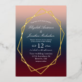 Burgundy Navy Blush Ombre Geometric Wedding Folieneinladung (Vorderseite)