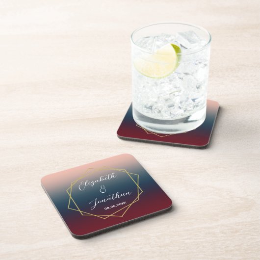 Burgundy Navy Blush Ombre Geometric Wedding Getränkeuntersetzer (Rechte Seite)