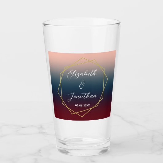 Burgundy Navy Blush Ombre Geometric Wedding Glas (Vorderseite)