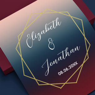 Burgundy Navy Blush Ombre Geometric Wedding Poster