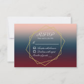 Burgundy Navy Blush Ombre Geometric Wedding RSVP Karte (Vorderseite)