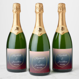 Burgundy Navy Blush Ombre Geometric Wedding Schaumweinetikett