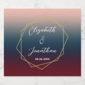 Burgundy Navy Blush Ombre Geometric Wedding Schaumweinetikett (Einzelnes Label)