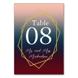 Burgundy Navy Blush Ombre Geometric Wedding Tischnummer