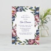 Burgundy Navy Blush Peony Brautparty Einladung (Stehend Vorderseite)