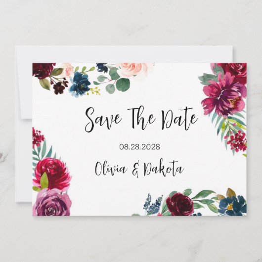 Burgundy Navy Blush Peony Speichern Sie die Datums Einladung (Vorderseite)