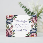 Burgundy Navy Blush Peony Wedding Dankeskarte (Stehend Vorderseite)