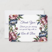 Burgundy Navy Blush Peony Wedding Dankeskarte (Vorderseite)
