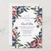 Burgundy Navy Blush Peony Wedding Einladung (Vorderseite)