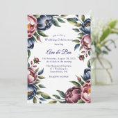 Burgundy Navy Blush Peony Wedding Einladung (Stehend Vorderseite)