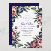 Burgundy Navy Blush Peony Wedding Einladung (Vorne/Hinten)