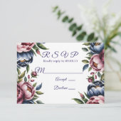 Burgundy Navy Blush Peony Wedding RSVP Karte (Stehend Vorderseite)