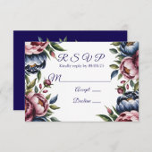 Burgundy Navy Blush Peony Wedding RSVP Karte (Vorne/Hinten)