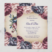 Burgundy Navy Blush Peony Wedding Shower Einladung (Vorne/Hinten)