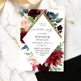 Burgundy Navy & Blush Pink Floral Graduation Party Einladung