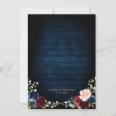 Burgundy Navy Blush Rose Goldene Hochzeit Einladung (Rückseite)