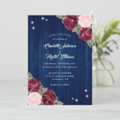 Burgundy Navy Blush Rustic Wood Wedding Einladung (Stehend Vorderseite)