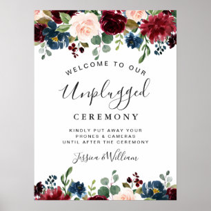 Burgundy Navy Blush Unplugged Wedding Zeremonie Poster