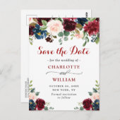Burgundy Navy Blush Wedding speichern das Datum Postkarte (Vorne/Hinten)