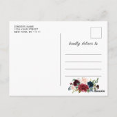 Burgundy Navy Blush Wedding speichern das Datum Postkarte (Rückseite)