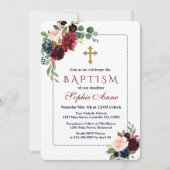 Burgundy Navy Blütenblattgepunktete Taufe Einladung (Vorderseite)