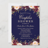 Burgundy Navy Elegante Blumenpaare Dusche Einladung (Vorderseite)