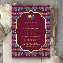Burgundy Navy Elephant All in One Indian Wedding Einladung