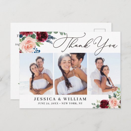 Burgundy Navy Eucalyptus Wedding 3 Foto Vielen Dan Postkarte (Vorne/Hinten)