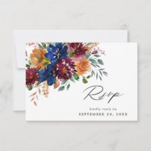 Burgundy & Navy Fall Floral mit Meetingkarte RSVP
