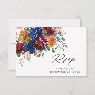 Burgundy & Navy Fall Floral mit Meetingkarte RSVP Karte