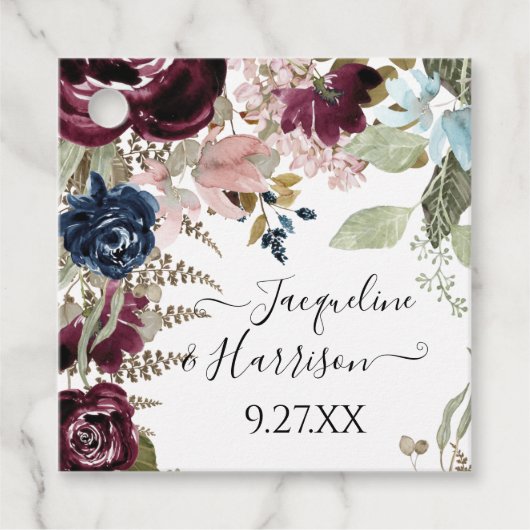 Burgundy Navy Floral Elegant Eukalyptus Foliage Geschenkanhänger (Vorderseite)