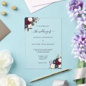 Burgundy Navy Floral Elegant Formal Script Hochzei Acryleinladungen (In Situ (Hochzeit))