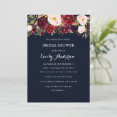 Burgundy Navy Floral Fall Brautparty Card Einladung (Stehend Vorderseite)